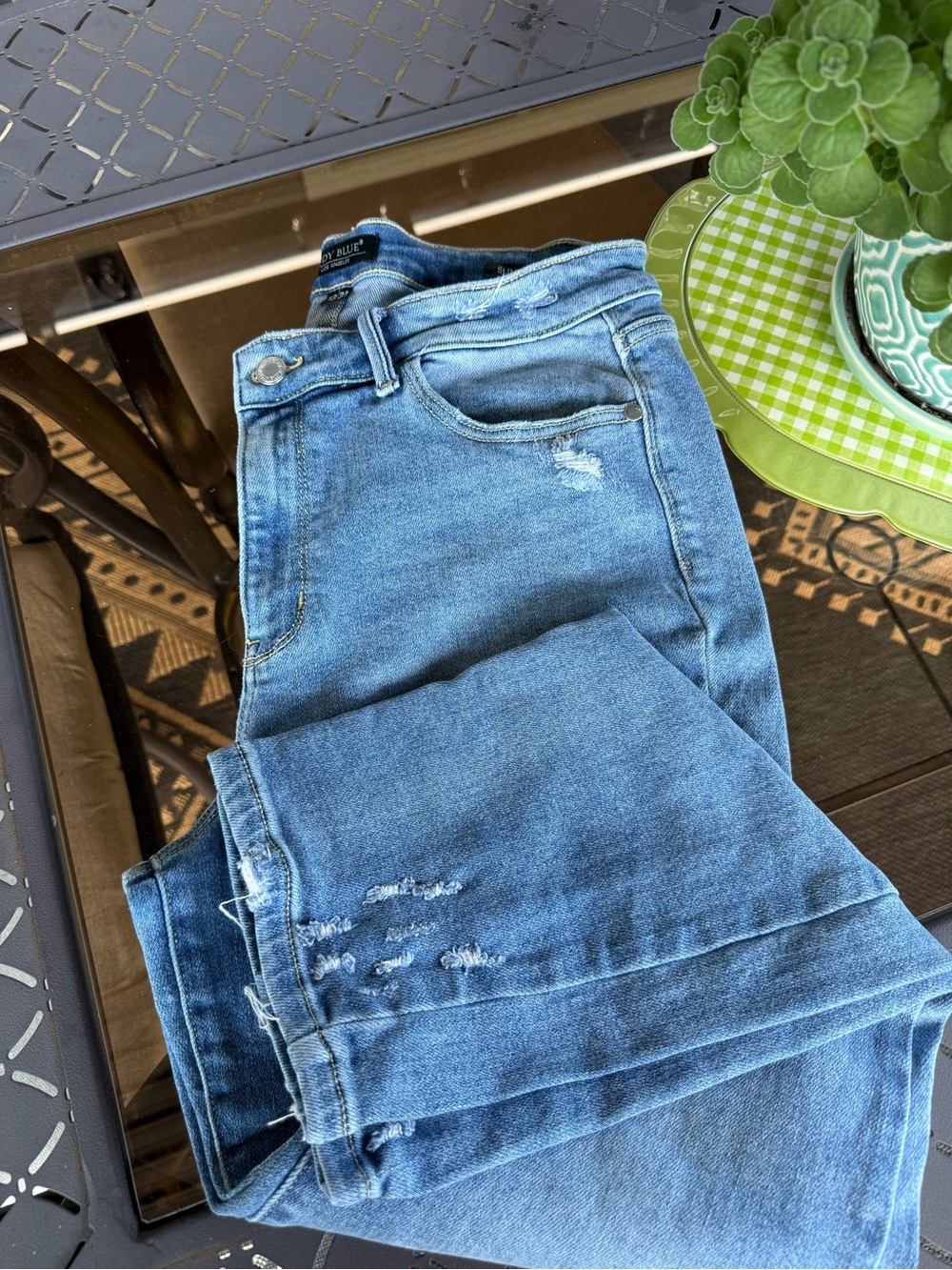 Judy Blue Medium Blue Distressed Skinny Jeans